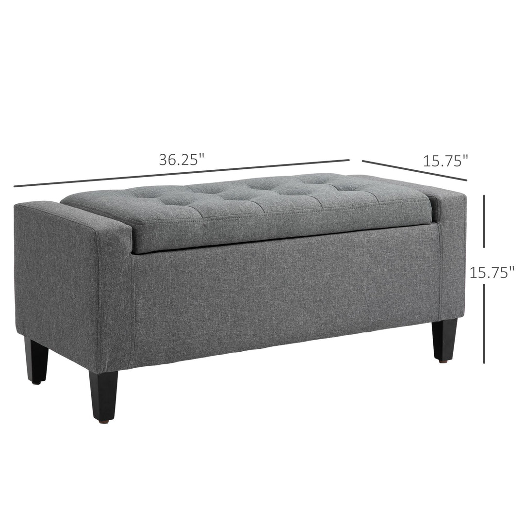 HOMCOM Linen Upholstered Storage Ottoman with Lift-Top Design Space-Saving Gray