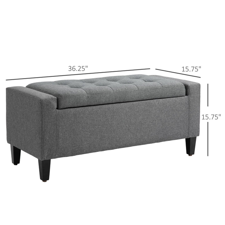 HOMCOM Linen Upholstered Storage Ottoman with Lift-Top Design Space-Saving Gray