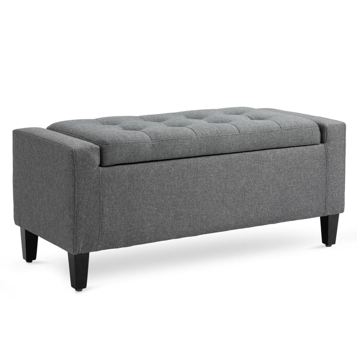 HOMCOM Linen Upholstered Storage Ottoman with Lift-Top Design Space-Saving Gray