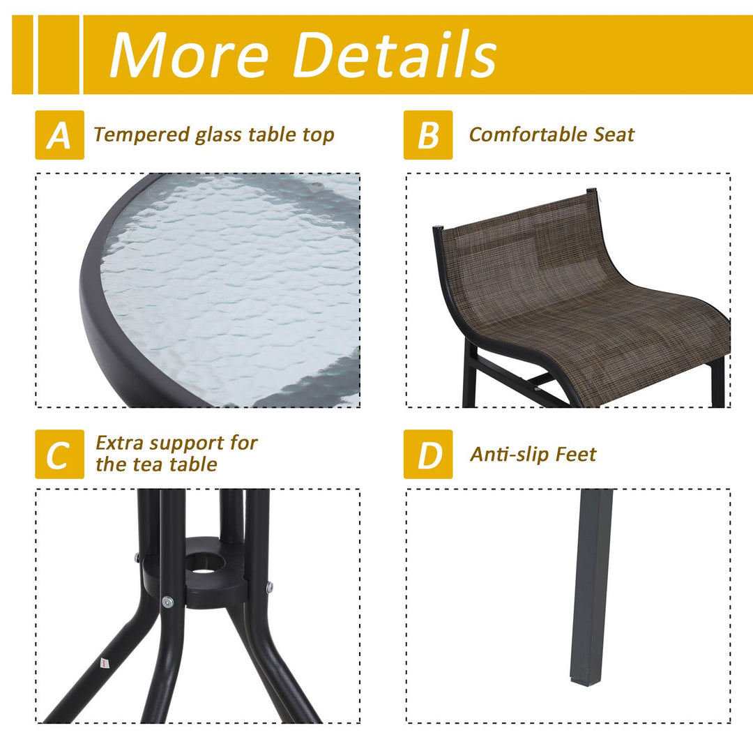Outsunny Bistro Bliss: 3-Piece High-Top Patio Set with Round Table & 2 Bar Stools in Black/Tan