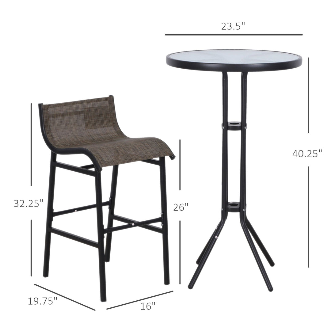 Outsunny Bistro Bliss: 3-Piece High-Top Patio Set with Round Table & 2 Bar Stools in Black/Tan