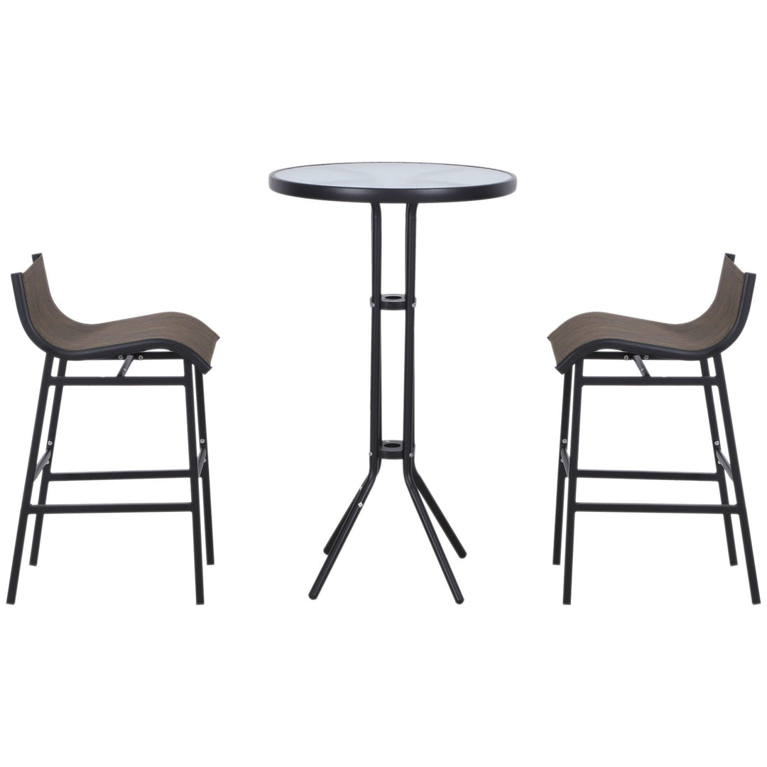 Outsunny Bistro Bliss: 3-Piece High-Top Patio Set with Round Table & 2 Bar Stools in Black/Tan
