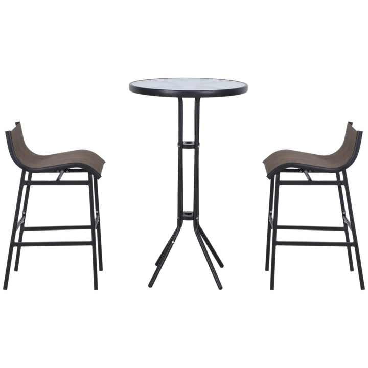 Outsunny Bistro Bliss: 3-Piece High-Top Patio Set with Round Table & 2 Bar Stools in Black/Tan