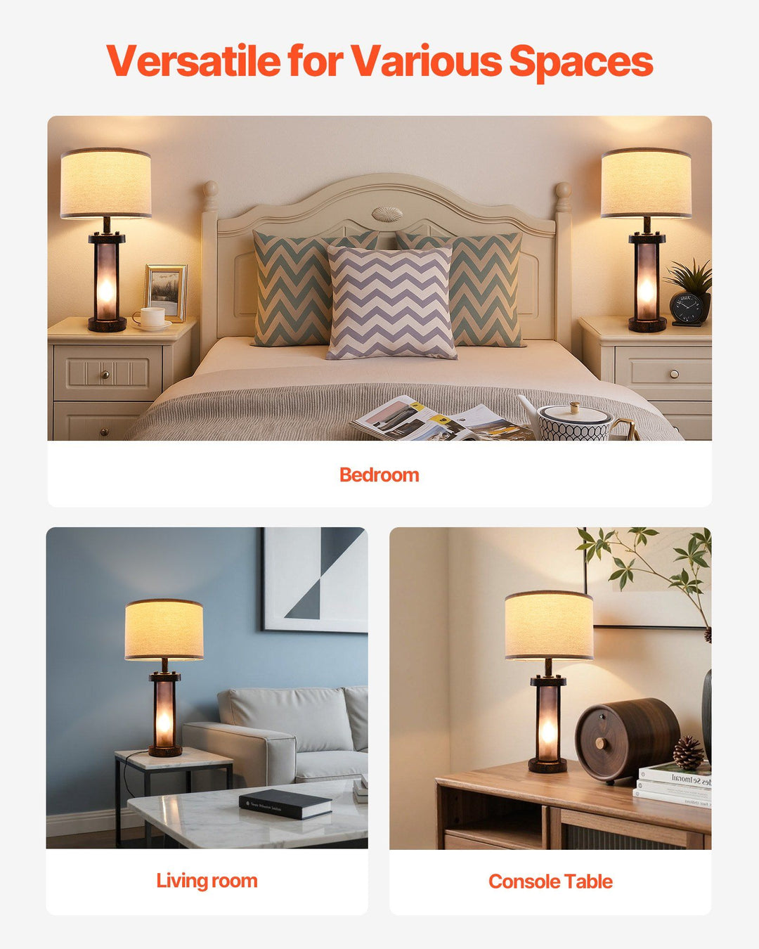 Table Lamps Set of 2 Farmhouse Bedside Nightstand Lamps with USB Ports