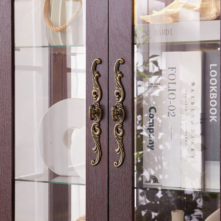 Lighted Glass Curio Display Cabinet,Display Cabinet,Glass Storage Cabinet Glass Wine cabinet Wood Frame Toy Display for Living Room, Kitchen, Pantry light bulb included Dark Cherry