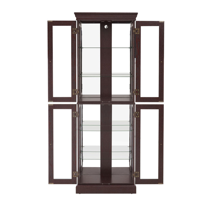 Lighted Glass Curio Display Cabinet,Display Cabinet,Glass Storage Cabinet Glass Wine cabinet Wood Frame Toy Display for Living Room, Kitchen, Pantry light bulb included Dark Cherry