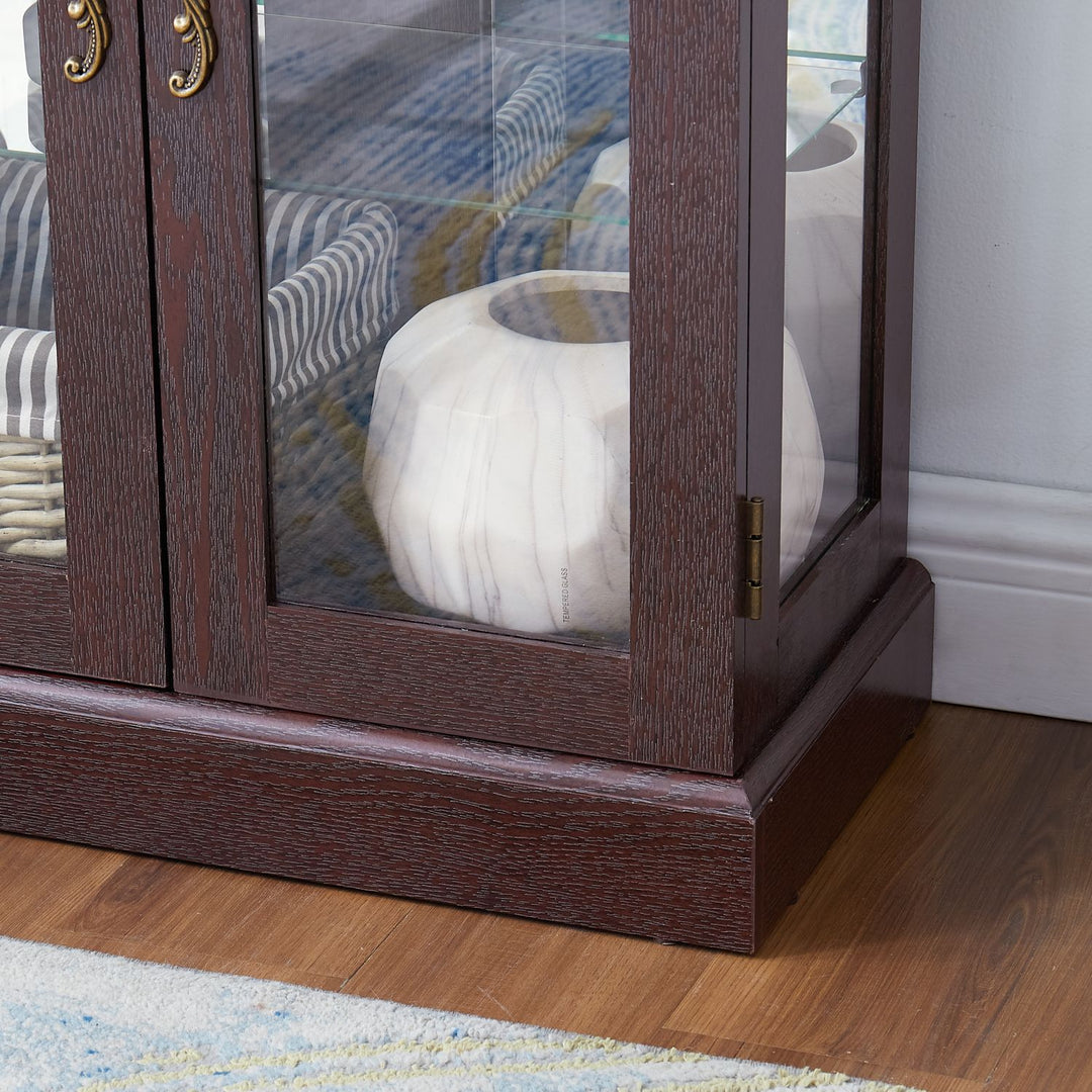 Lighted Glass Curio Display Cabinet,Display Cabinet,Glass Storage Cabinet Glass Wine cabinet Wood Frame Toy Display for Living Room, Kitchen, Pantry light bulb included Dark Cherry