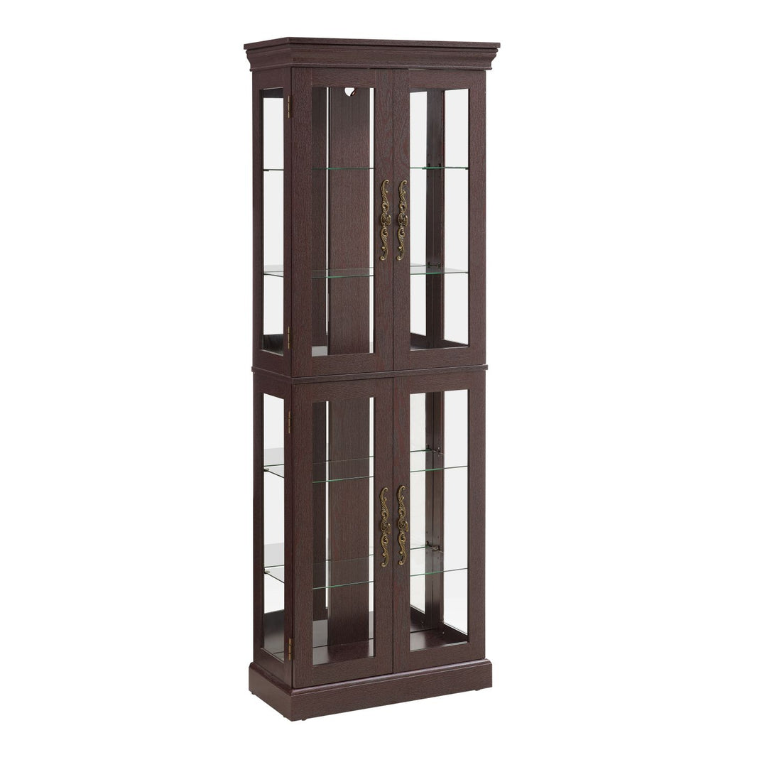 Lighted Glass Curio Display Cabinet,Display Cabinet,Glass Storage Cabinet Glass Wine cabinet Wood Frame Toy Display for Living Room, Kitchen, Pantry light bulb included Dark Cherry