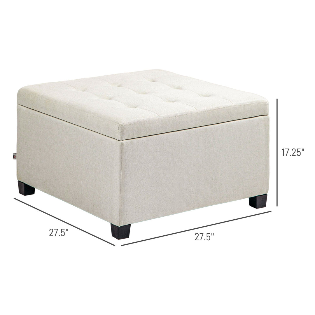 HOMCOM Round Storage Ottoman Bench, Button Tufted Ottoman with Flip Top for Living Room, Entryway and Bedroom, Beige