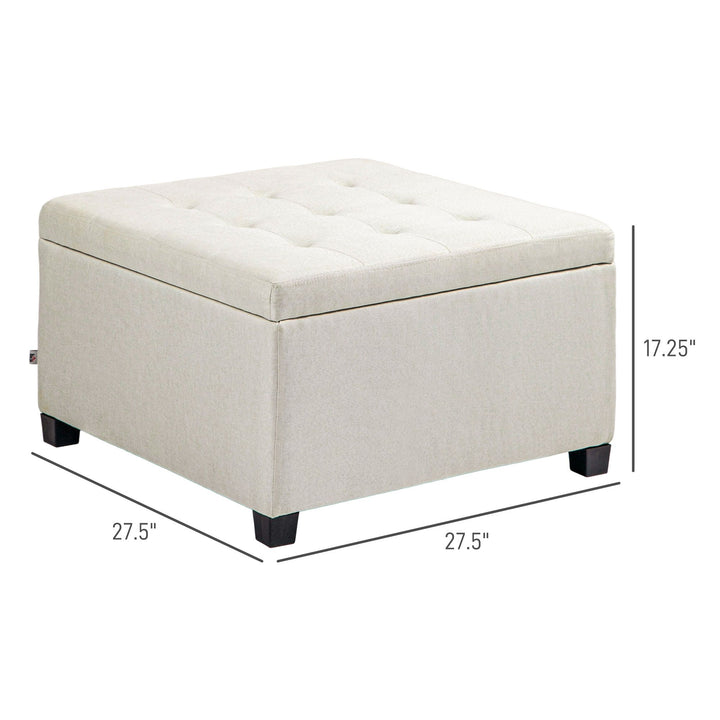 HOMCOM Round Storage Ottoman Bench, Button Tufted Ottoman with Flip Top for Living Room, Entryway and Bedroom, Beige