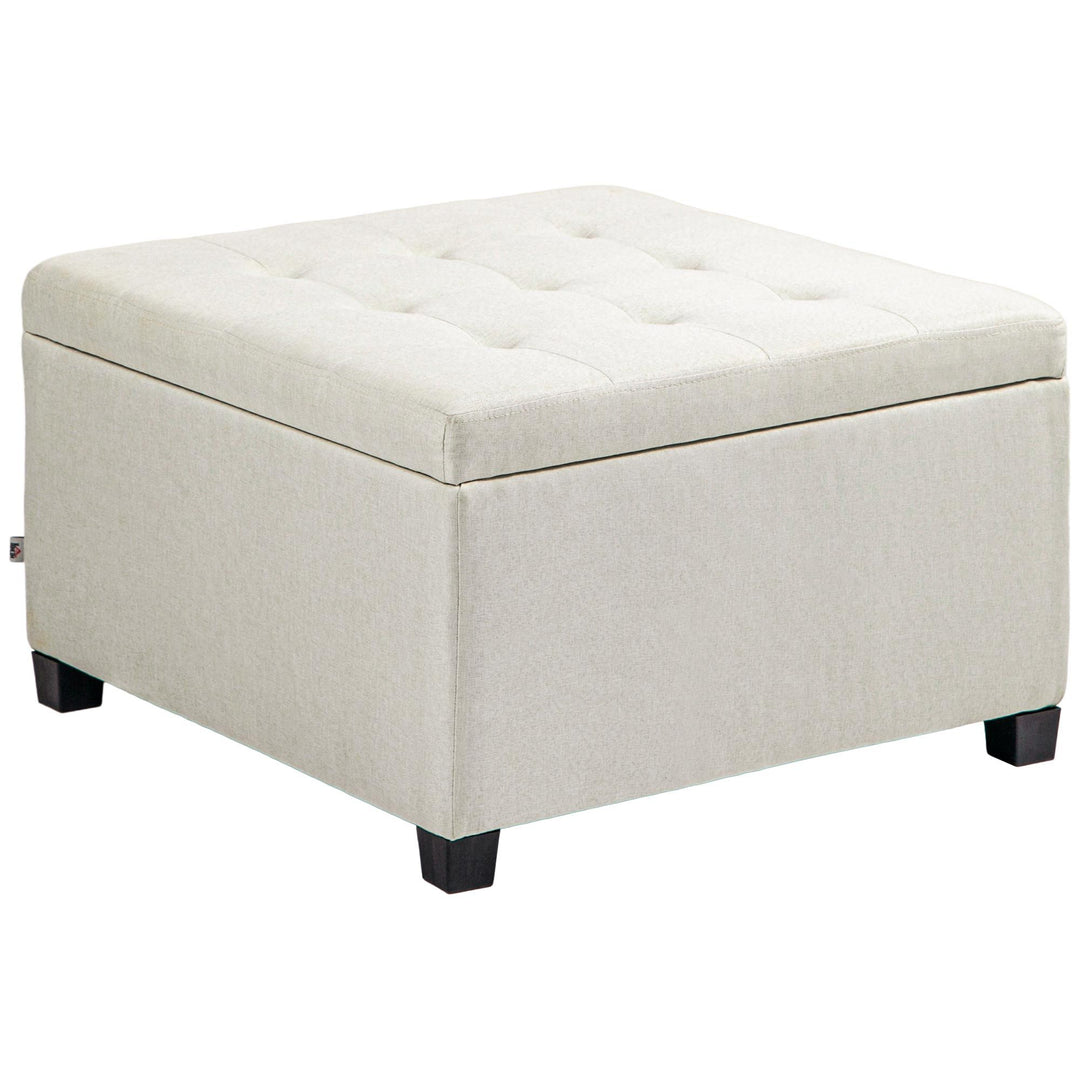 HOMCOM Round Storage Ottoman Bench, Button Tufted Ottoman with Flip Top for Living Room, Entryway and Bedroom, Beige
