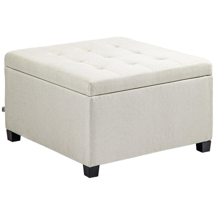 HOMCOM Round Storage Ottoman Bench, Button Tufted Ottoman with Flip Top for Living Room, Entryway and Bedroom, Beige
