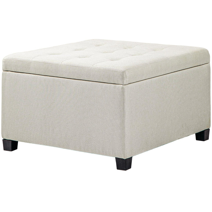 HOMCOM Round Storage Ottoman Bench, Button Tufted Ottoman with Flip Top for Living Room, Entryway and Bedroom, Beige