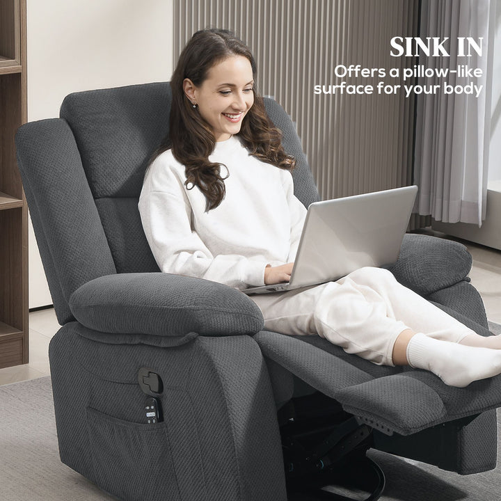 HOMCOM Recliner Massage Armchair with Heat, Oversized Swivel Rocker with Footrest, Remote and Side Pockets, Gray