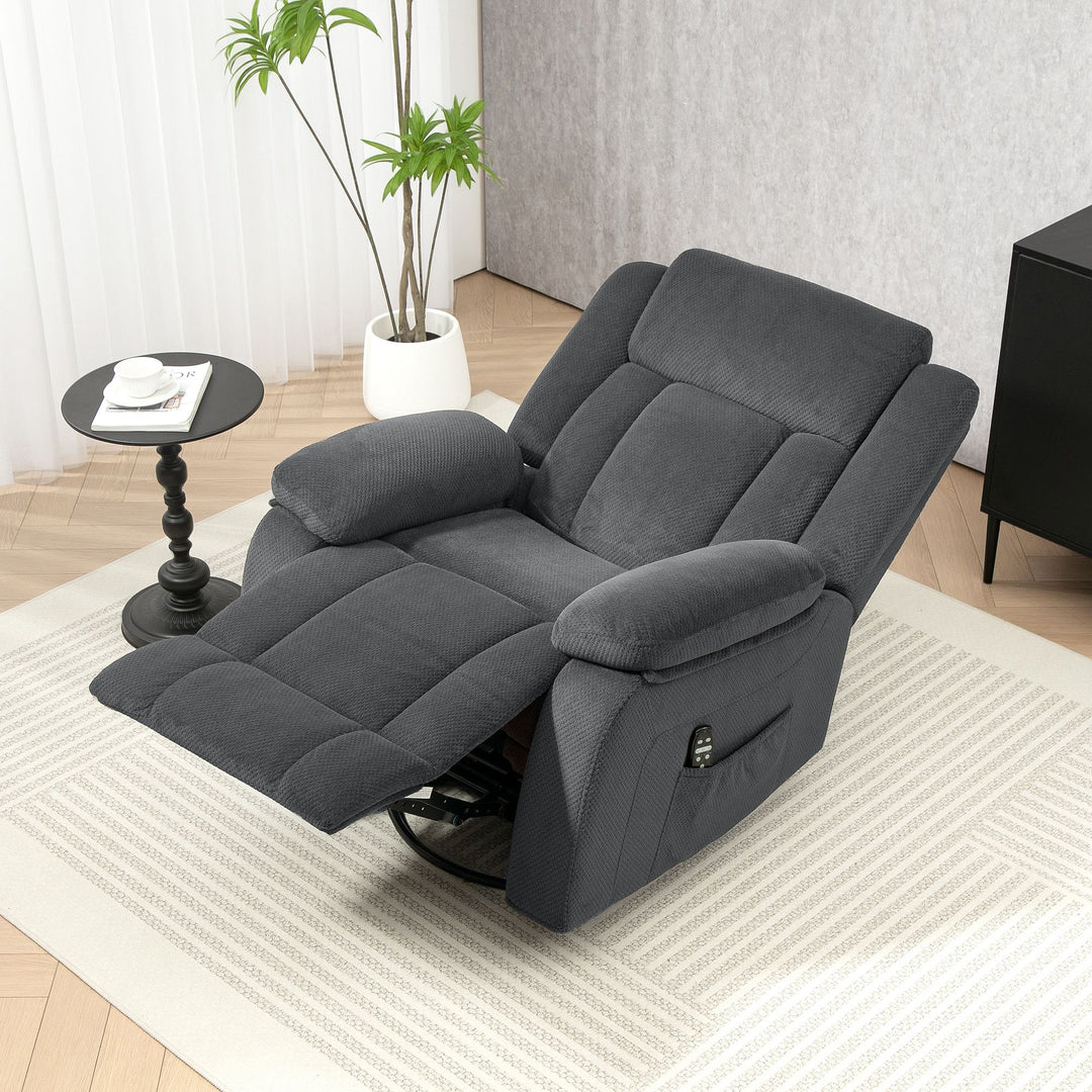 HOMCOM Recliner Massage Armchair with Heat, Oversized Swivel Rocker with Footrest, Remote and Side Pockets, Gray