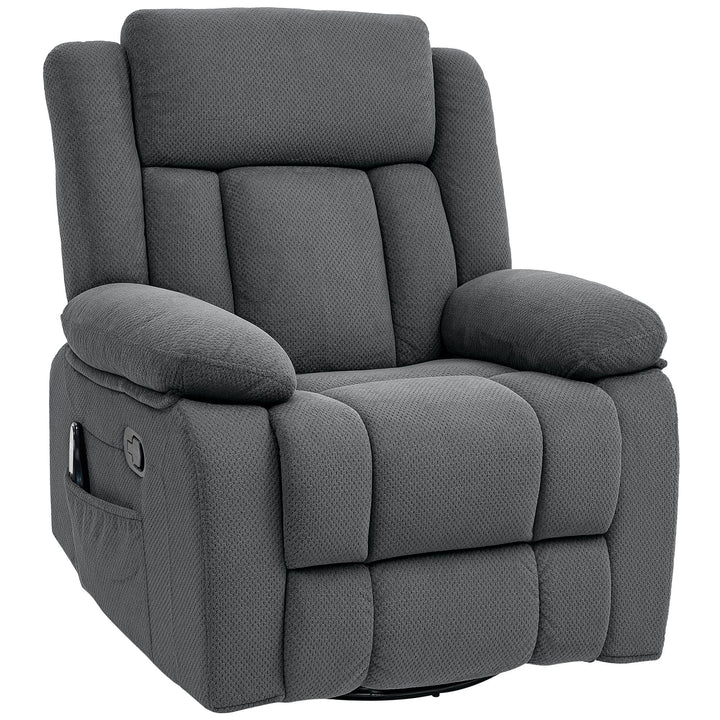 HOMCOM Recliner Massage Armchair with Heat, Oversized Swivel Rocker with Footrest, Remote and Side Pockets, Gray