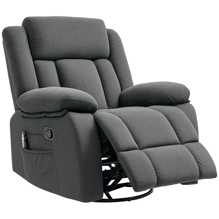 HOMCOM Recliner Massage Armchair with Heat, Oversized Swivel Rocker with Footrest, Remote and Side Pockets, Gray