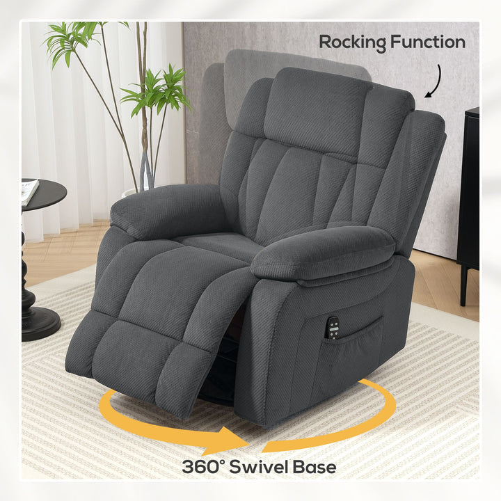 HOMCOM Recliner Massage Armchair with Heat, Oversized Swivel Rocker with Footrest, Remote and Side Pockets, Gray