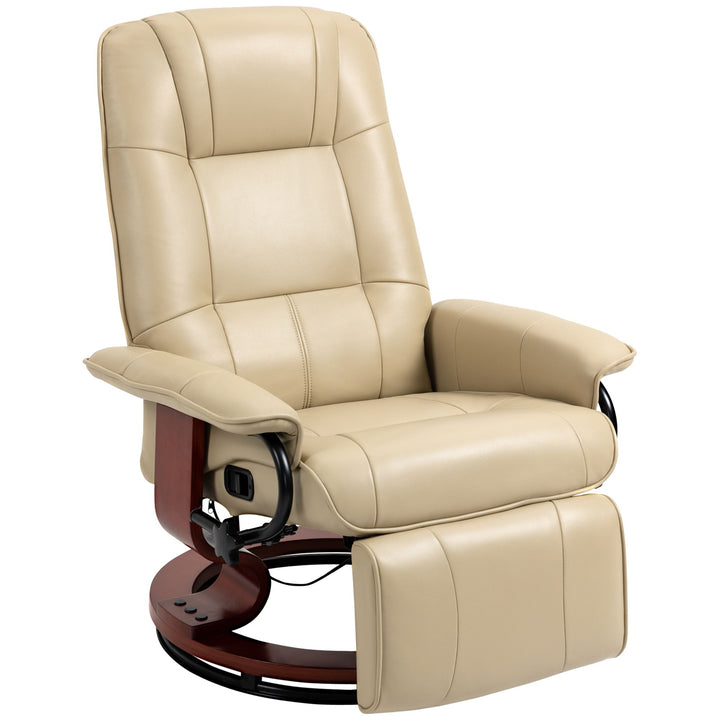 HOMCOM Leather Manual Recliner, Adjustable Swivel Lounge Chair with Footrest, Armrest and Wrapped Wood Base for Living Room, Cream White