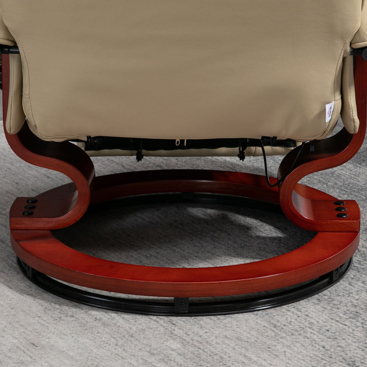 HOMCOM Leather Manual Recliner, Adjustable Swivel Lounge Chair with Footrest, Armrest and Wrapped Wood Base for Living Room, Cream White