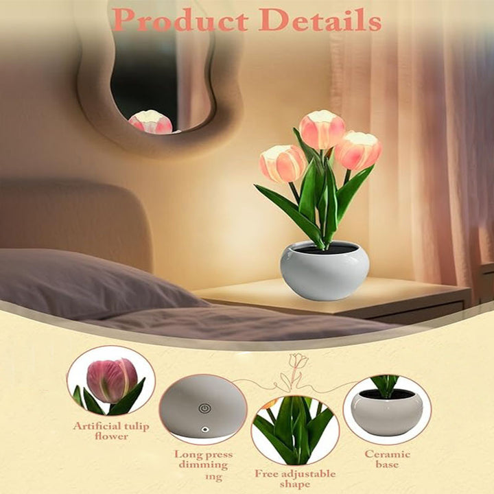 Tulip Lamp - LED Replica Tulip Table Lamp with Flower Vase for Desktop Decoration. Suitable for home, living room, desktop decoration, holiday gifts, atmosphere decoration lamps. Powered by USB, with