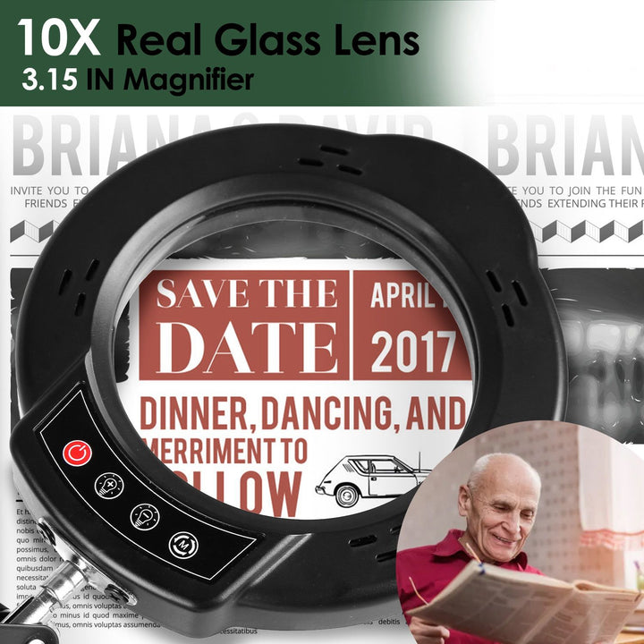 10X Magnifying Glass with Light And Stand Real Glass Lens Magnifying Desk Lamp