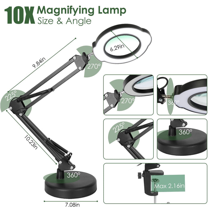 10X Magnifying Glass with Light And Stand Real Glass Lens Magnifying Desk Lamp