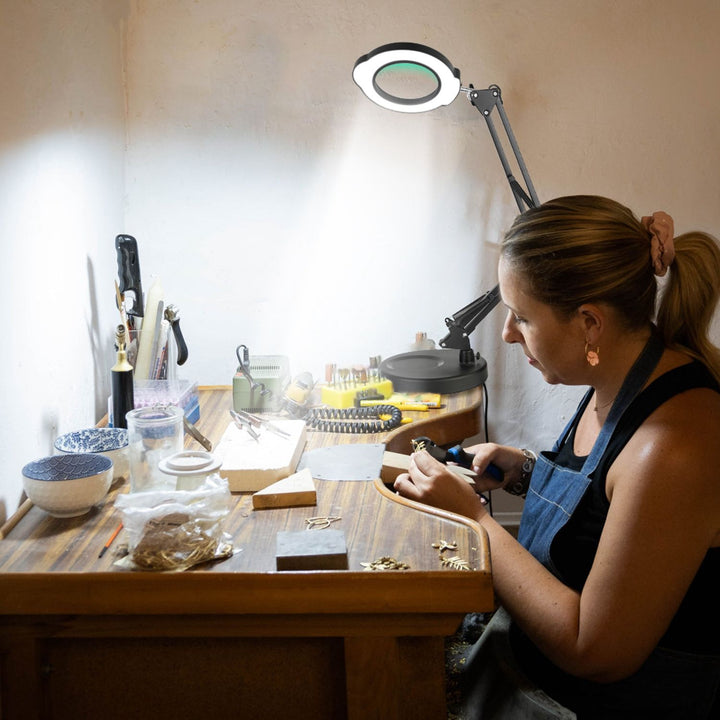 10X Magnifying Glass with Light And Stand Real Glass Lens Magnifying Desk Lamp