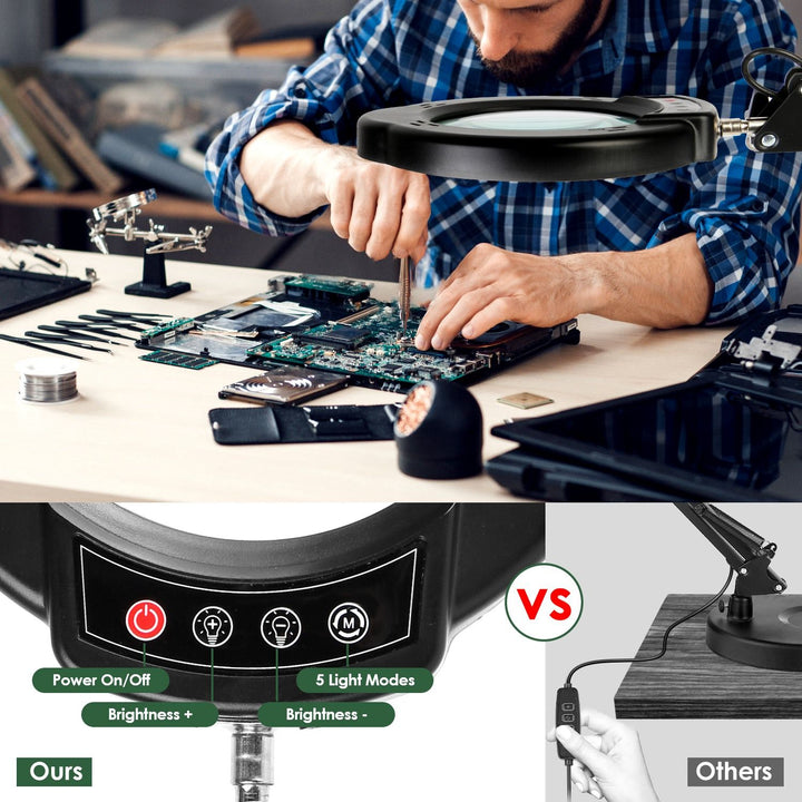 10X Magnifying Glass with Light And Stand Real Glass Lens Magnifying Desk Lamp