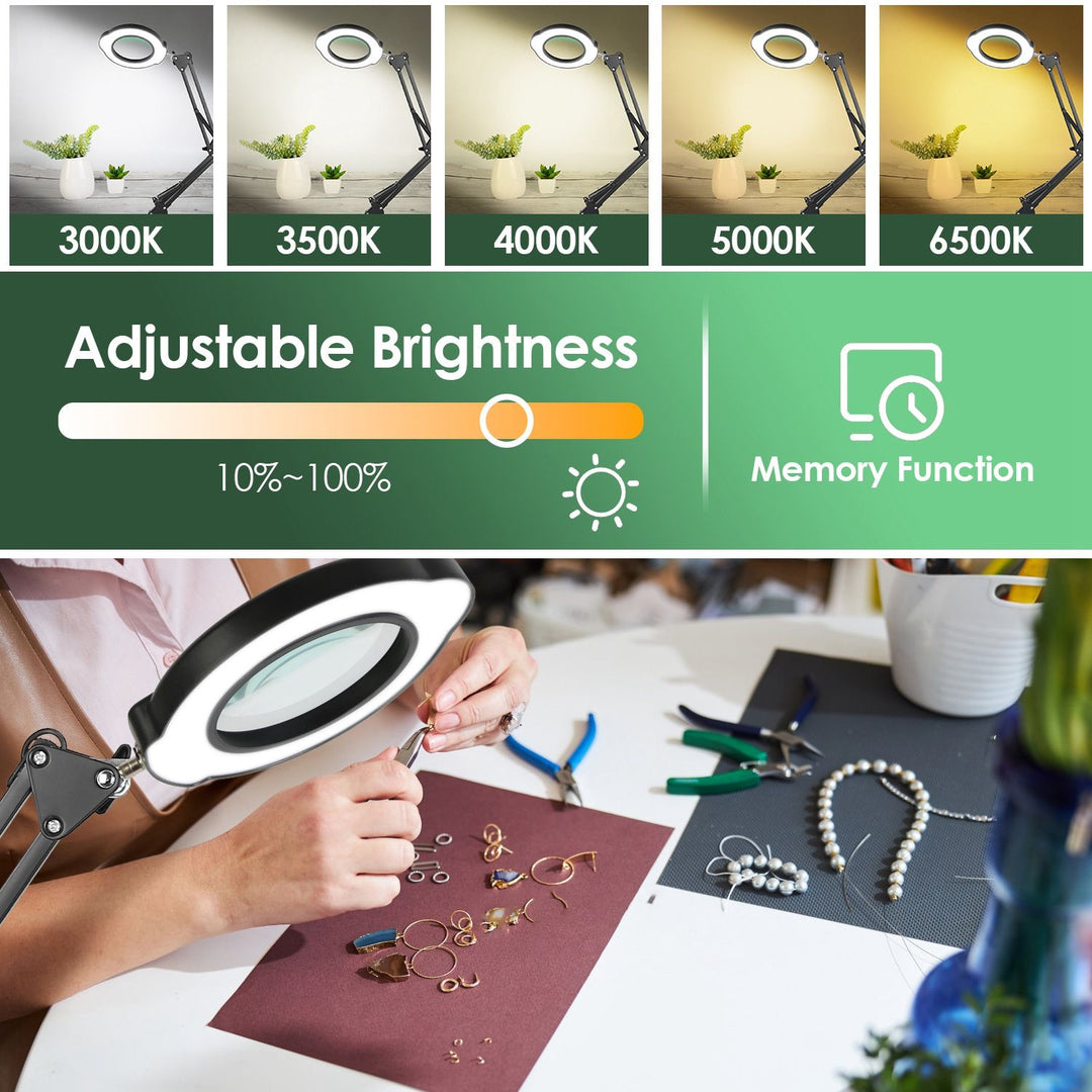 10X Magnifying Glass with Light And Stand Real Glass Lens Magnifying Desk Lamp