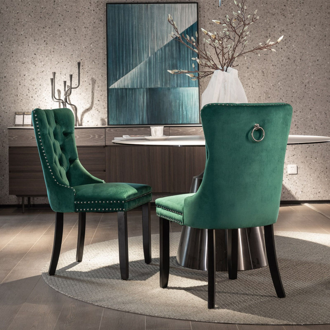 Velvet dining chair set of 2 button tufted backrest with loop pull design, modern style for kitchen dining room or living room seating