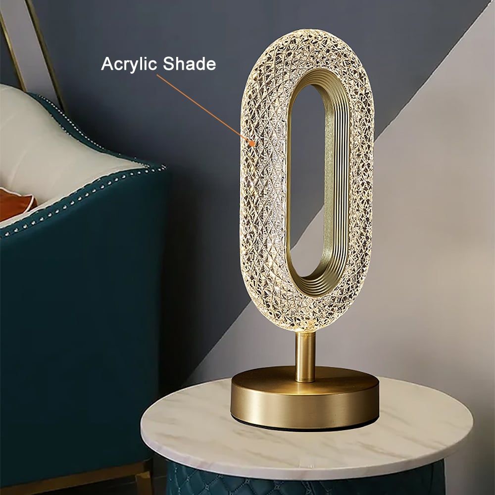 Ovated Modern LED Table Lamp Plug in Desk Lamps for Living Room Ring Shape in Gold