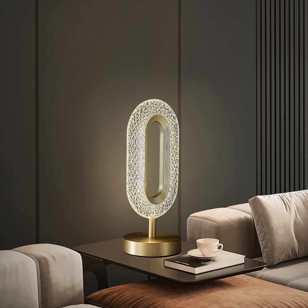 Ovated Modern LED Table Lamp Plug in Desk Lamps for Living Room Ring Shape in Gold