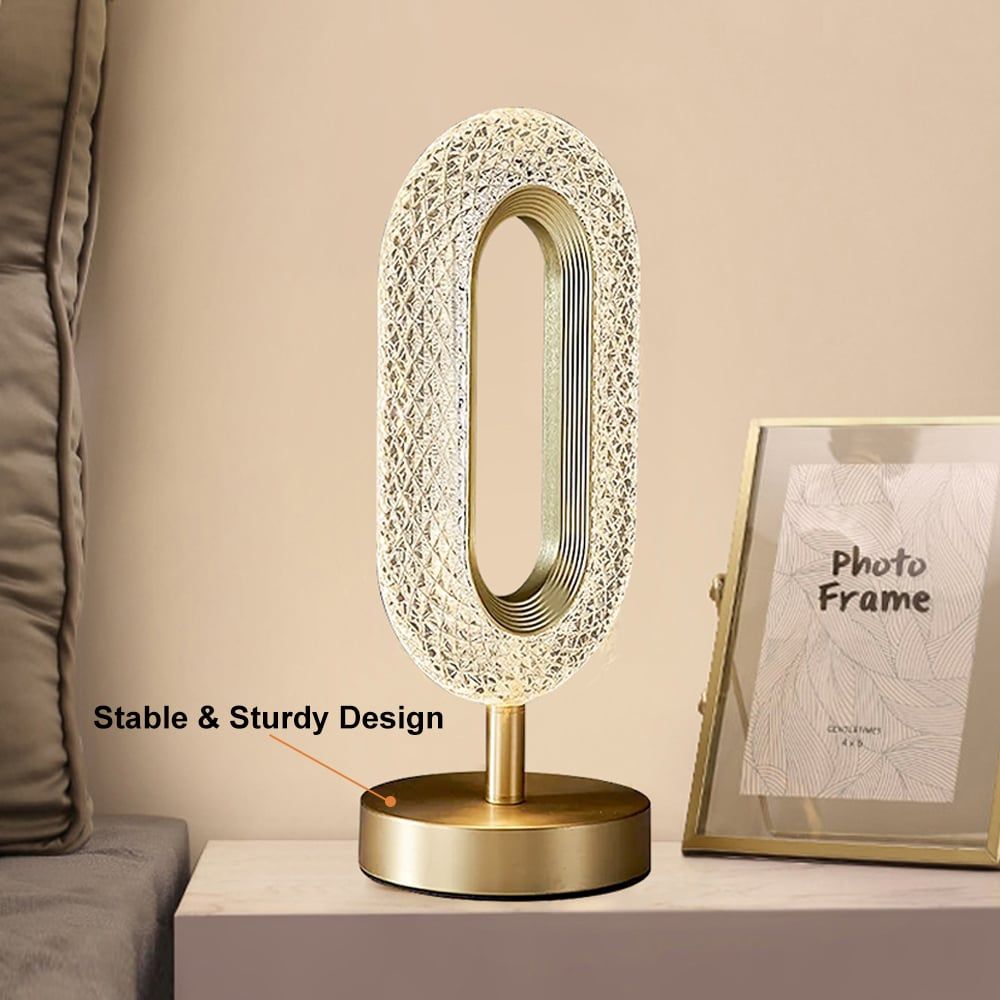 Ovated Modern LED Table Lamp Plug in Desk Lamps for Living Room Ring Shape in Gold