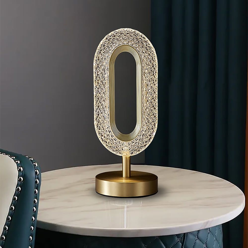 Ovated Modern LED Table Lamp Plug in Desk Lamps for Living Room Ring Shape in Gold