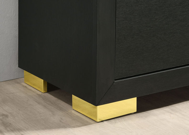 Contemporary Style 3pc Bedroom Set Queen Size Bed And 2x Nightstands Black Wood Gold Accent Legs