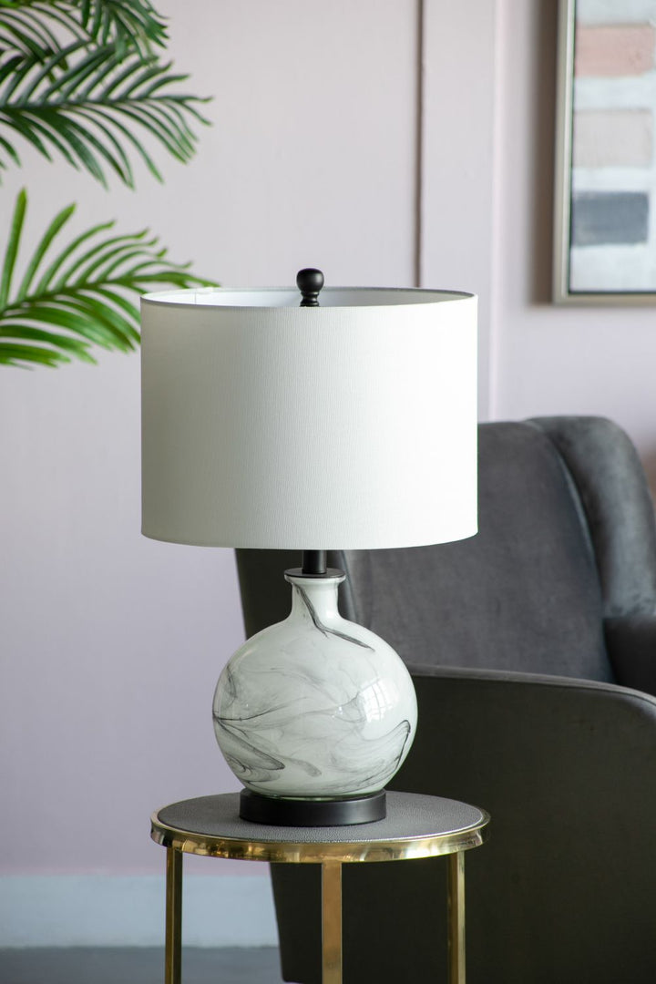 14x14x23" White And Grey Glass Table Lamp