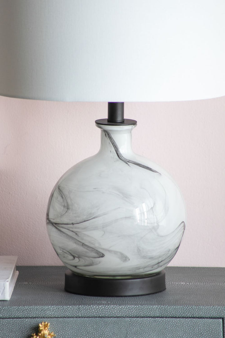 14x14x23" White And Grey Glass Table Lamp