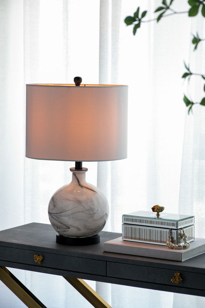 14x14x23" White And Grey Glass Table Lamp