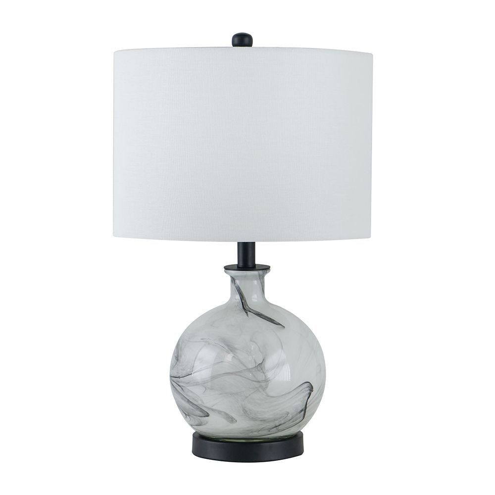 14x14x23" White And Grey Glass Table Lamp