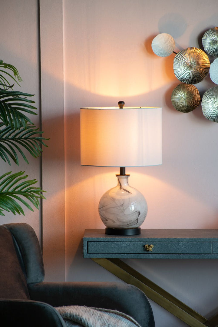 14x14x23" White And Grey Glass Table Lamp