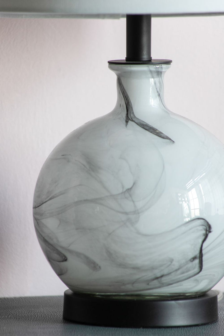 14x14x23" White And Grey Glass Table Lamp