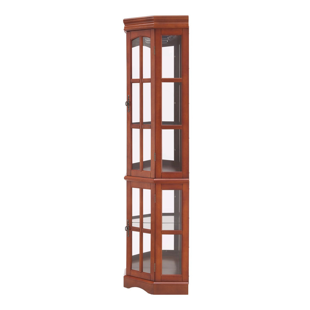Corner Curio Cabinet with 5 Shelves and Lighting System, Walnut(E26 light bulb not included)