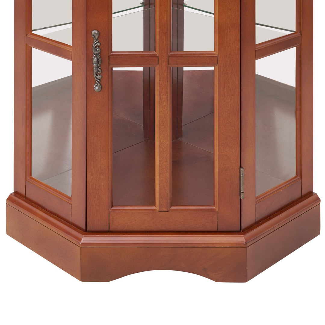 Corner Curio Cabinet with 5 Shelves and Lighting System, Walnut(E26 light bulb not included)
