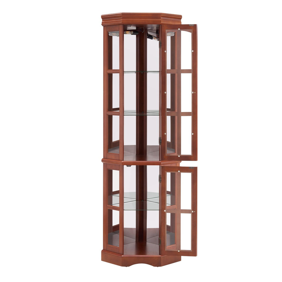 Corner Curio Cabinet with 5 Shelves and Lighting System, Walnut(E26 light bulb not included)
