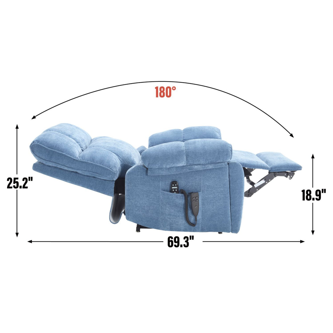 Blue Heat Massage Dual Motor Infinite Position Up to 350 LBS Large Electric Power Lift Recliners with Hidden Cup Holders, Power-Remote, Medium-firm and Heavy Duty