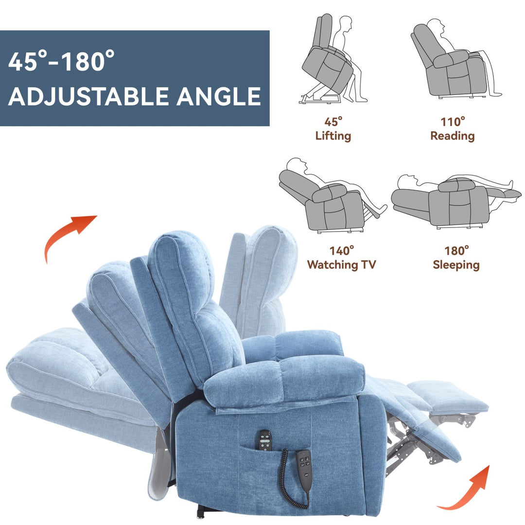 Blue Heat Massage Dual Motor Infinite Position Up to 350 LBS Large Electric Power Lift Recliners with Hidden Cup Holders, Power-Remote, Medium-firm and Heavy Duty