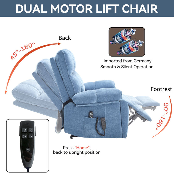 Blue Heat Massage Dual Motor Infinite Position Up to 350 LBS Large Electric Power Lift Recliners with Hidden Cup Holders, Power-Remote, Medium-firm and Heavy Duty