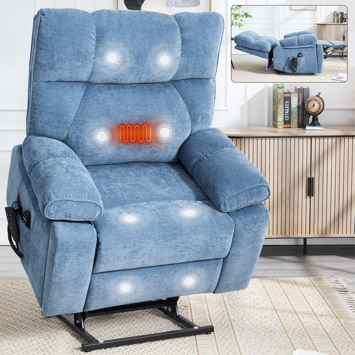Blue Heat Massage Dual Motor Infinite Position Up to 350 LBS Large Electric Power Lift Recliners with Hidden Cup Holders, Power-Remote, Medium-firm and Heavy Duty