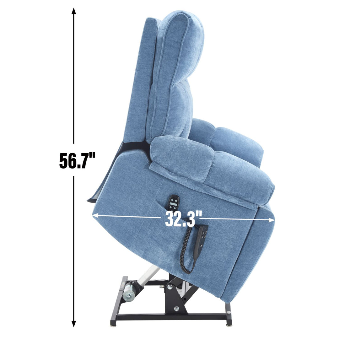 Blue Heat Massage Dual Motor Infinite Position Up to 350 LBS Large Electric Power Lift Recliners with Hidden Cup Holders, Power-Remote, Medium-firm and Heavy Duty